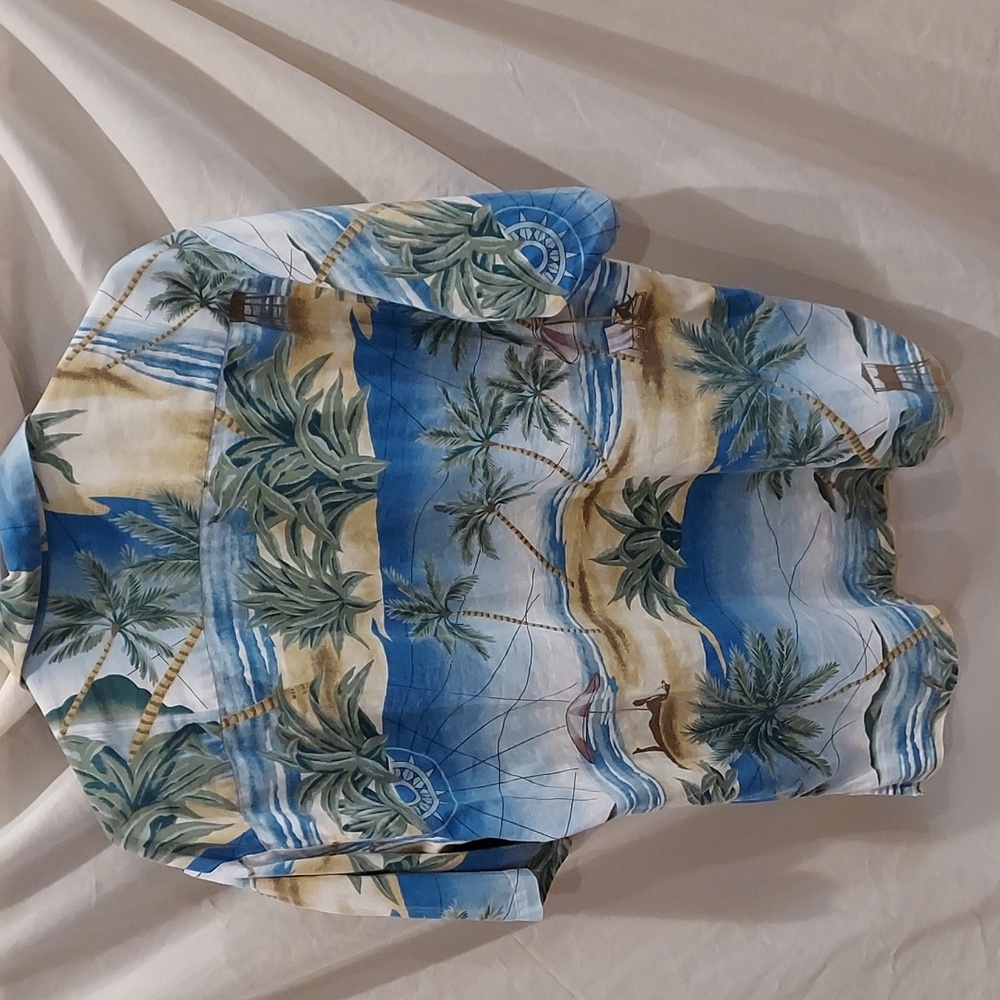 *Men's Kona Kai Hawaiian Print Beach Scene Cotton Blend Camp Shirt Size Medium - Picture 4 of 9